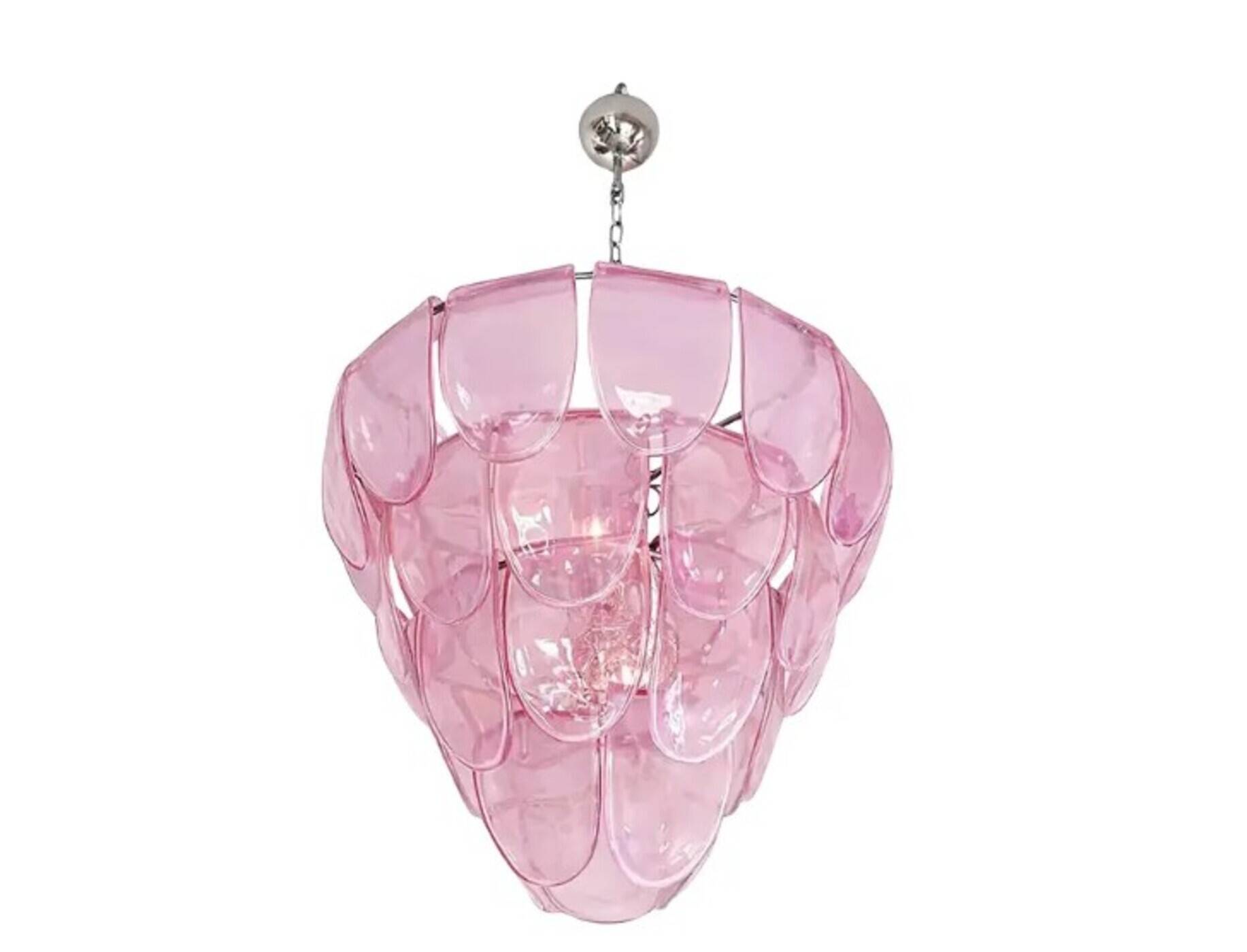 Modern Italian "Petals" Chandelier in Pink Murano Glass