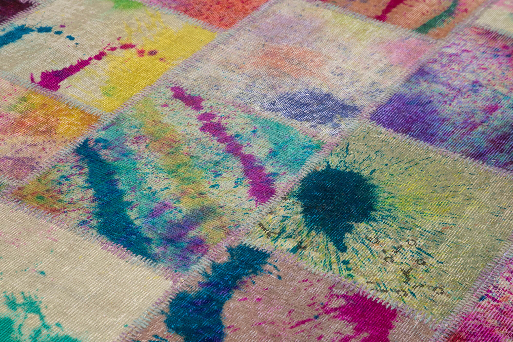 Handwoven Oriental Overdyed 198 cm x 302 cm Multicolor Patchwork Rug