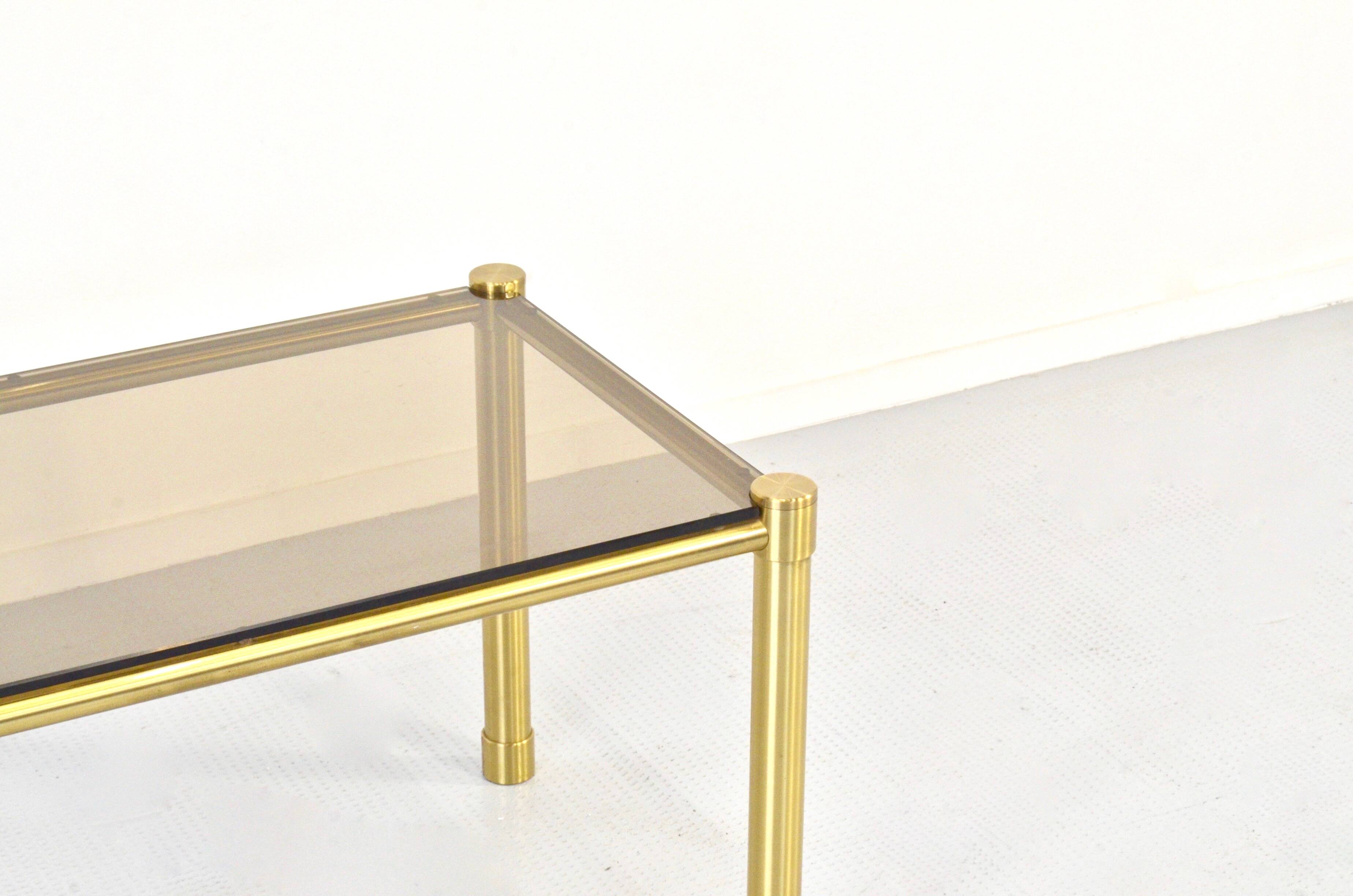 Midcentury Italian Tubular Brass And Smoked Glass Coffee Table. Retro.