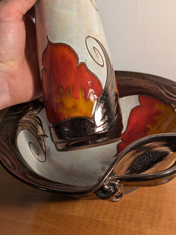 Vase et bol, coupe céramique vintage Tri Ushi (Bulgarie)