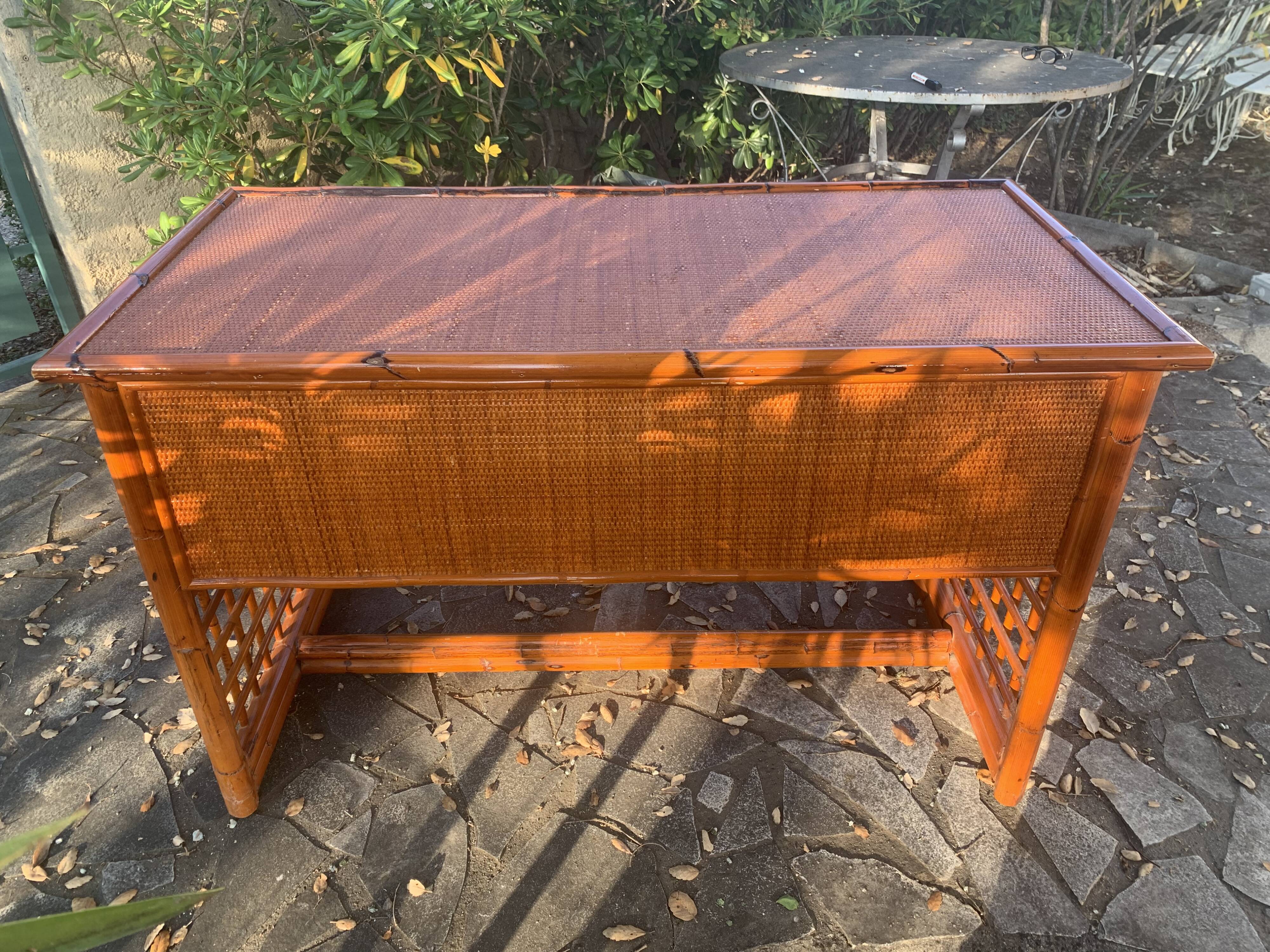 Desk and armchair rattan and vintage bamboo