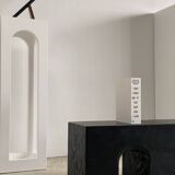 Bench in solid monoxyl wood, carved base in 3 arches - Black color