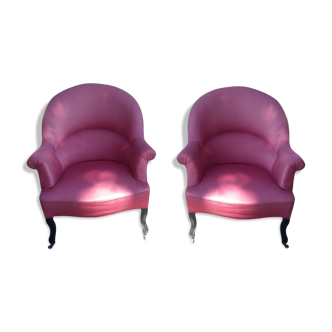 Paire de fauteuils crapaud rose
