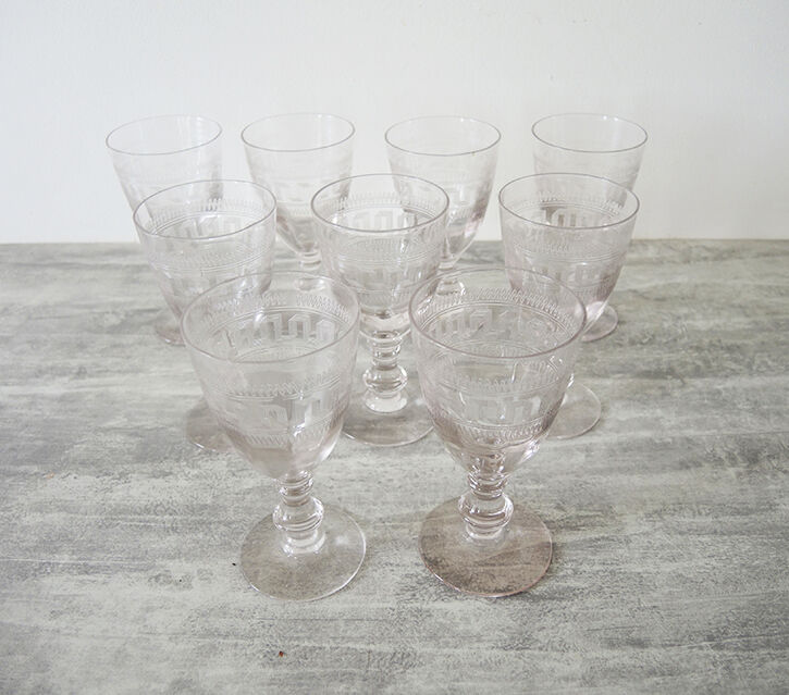 9 old port glass art deco style glass