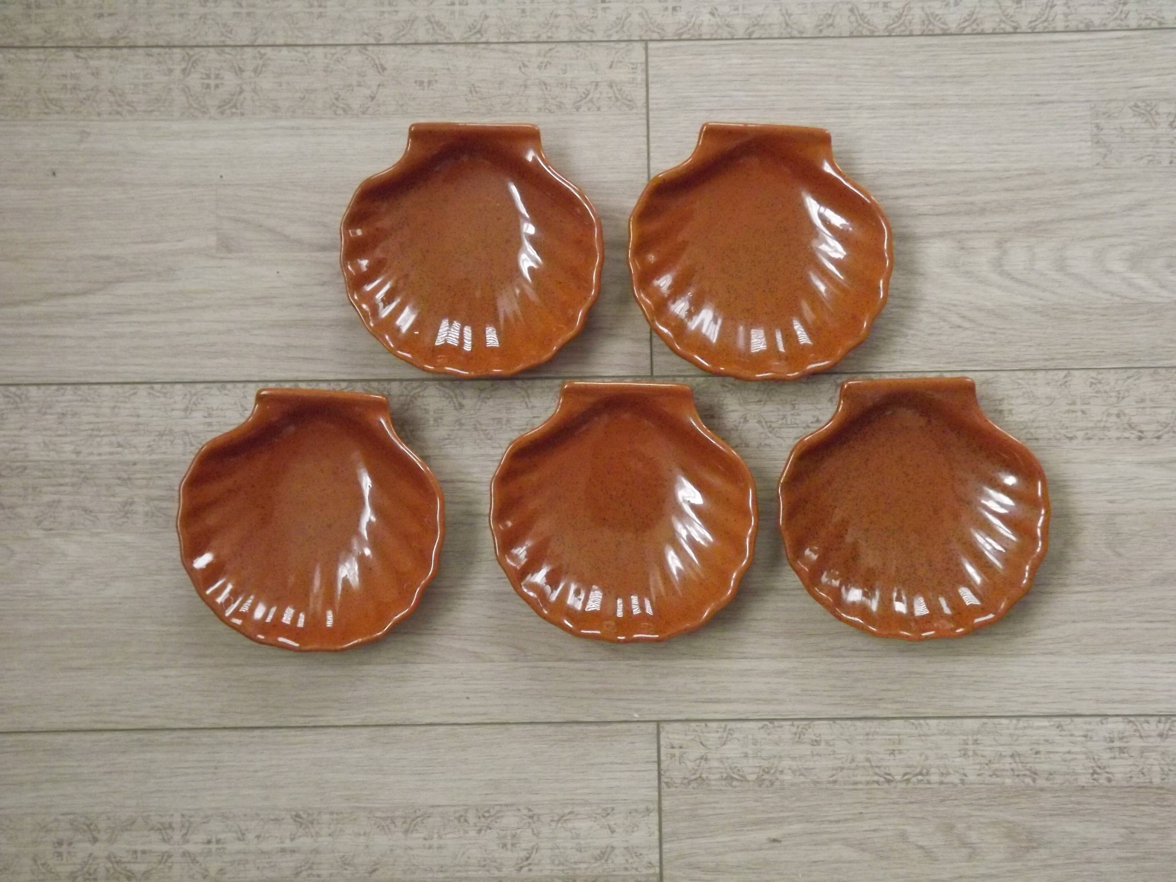 Set of 5 French Vintage Emile Henry Brown Coquille St Jacques Dishes 5193