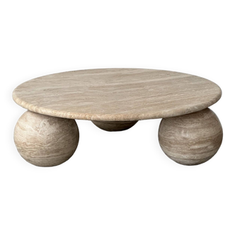 Circular travertine coffee table