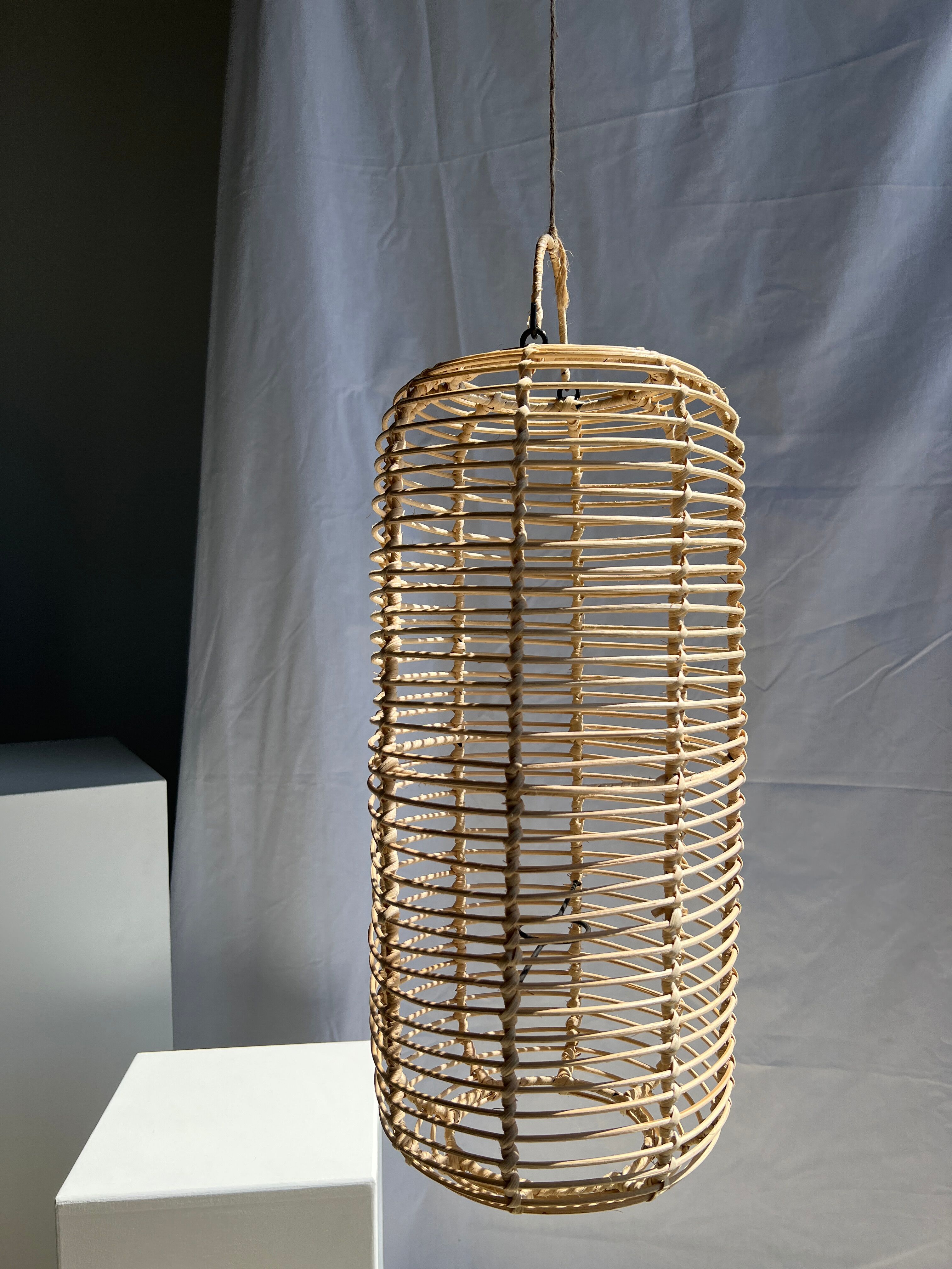 Large lantern-shaped rattan pendant lamp H50 D24