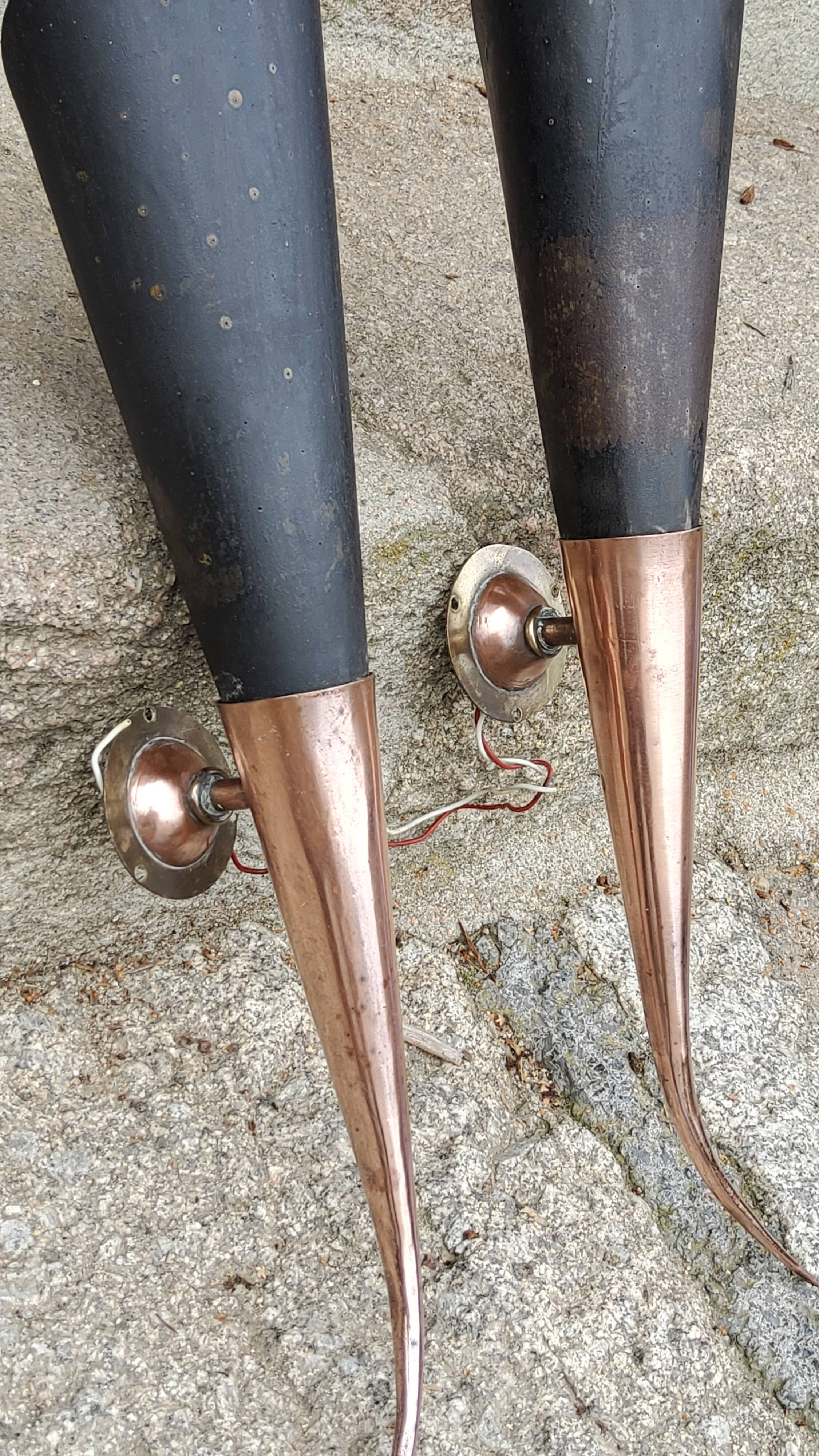 Pair of vintage 50s copper and metal wall lights