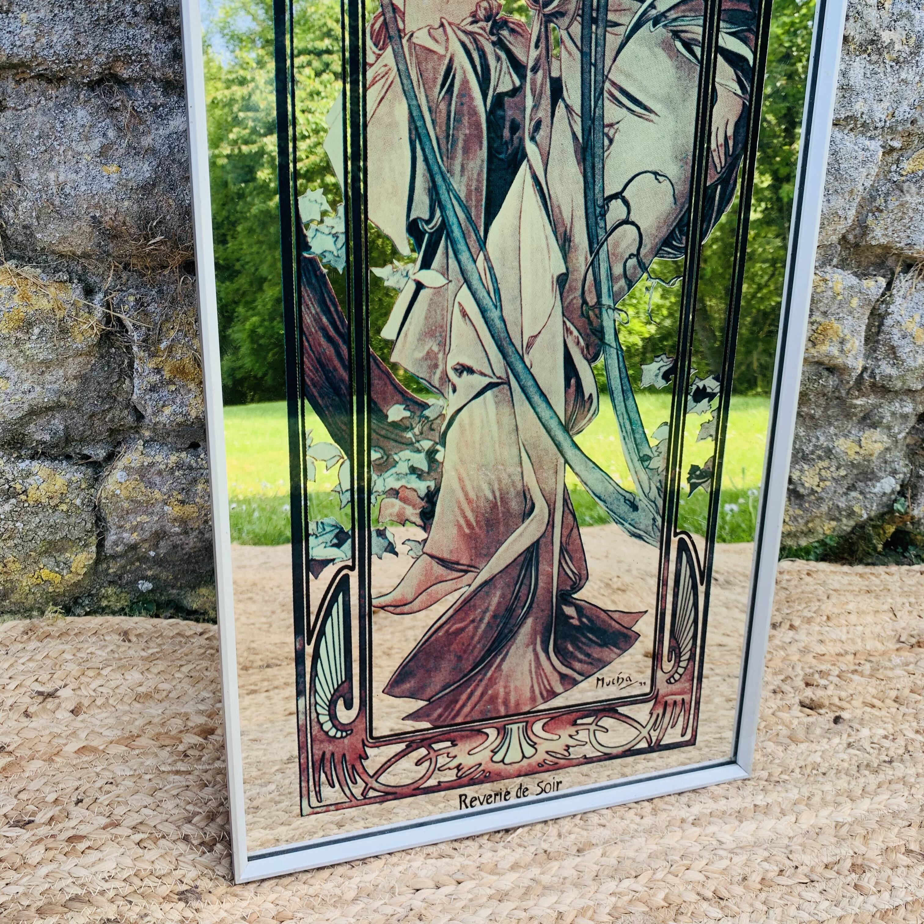 Mirror screen-printed after Mucha "Evening Reverie"
