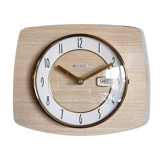 Vintage clock formica silent rectangular wall clock "bayard beige wood"
