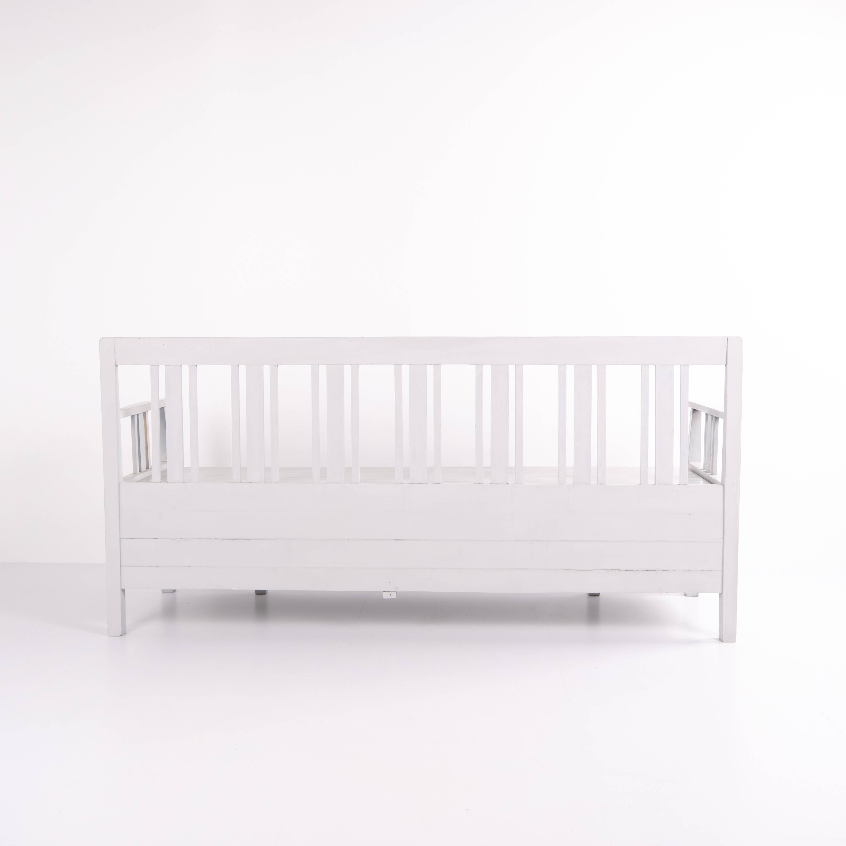 Swedish bench – grey painted – antique – painted pine – c. 1860s