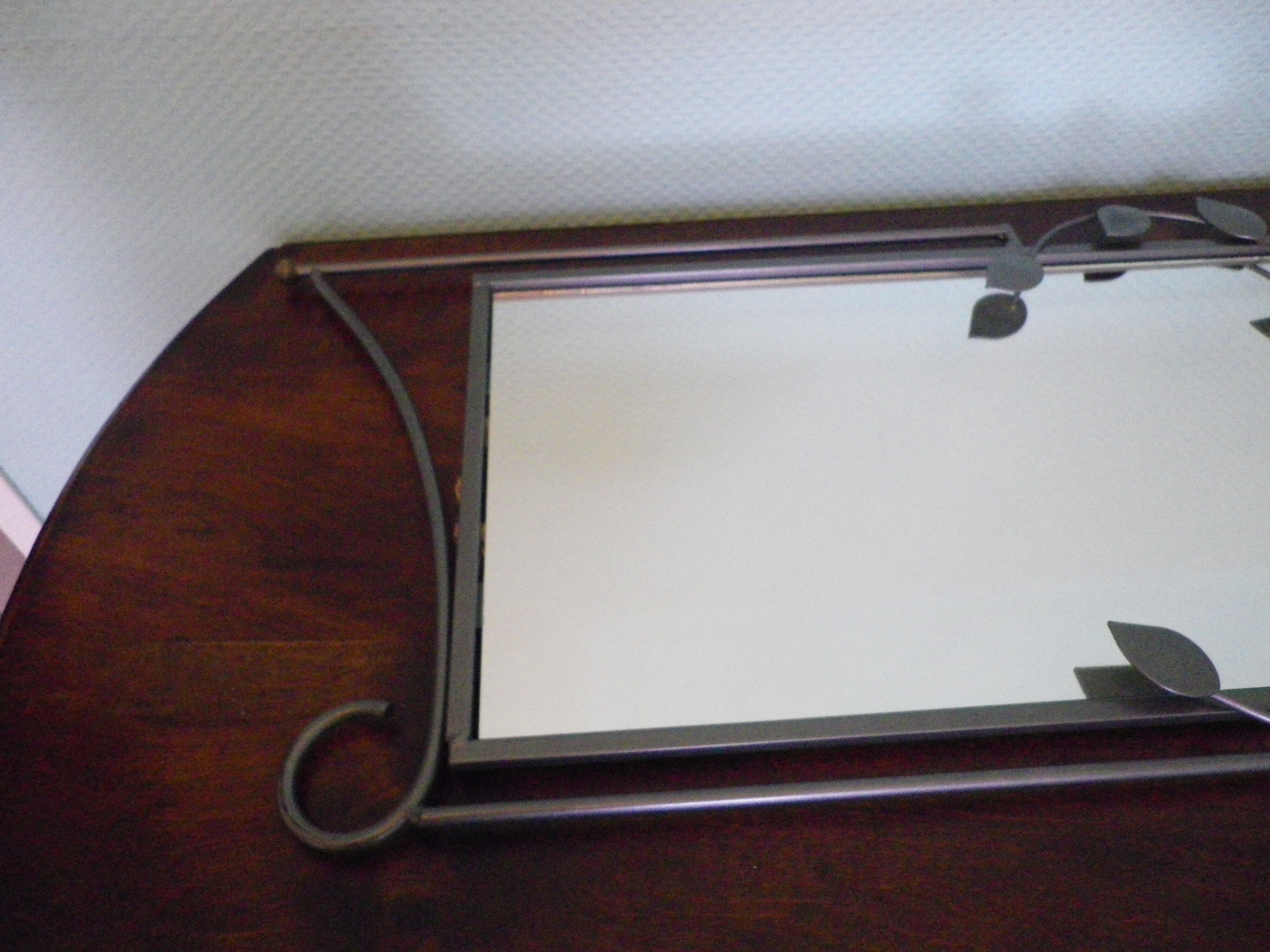 Designer mirror with gray metal surround 89x37cm