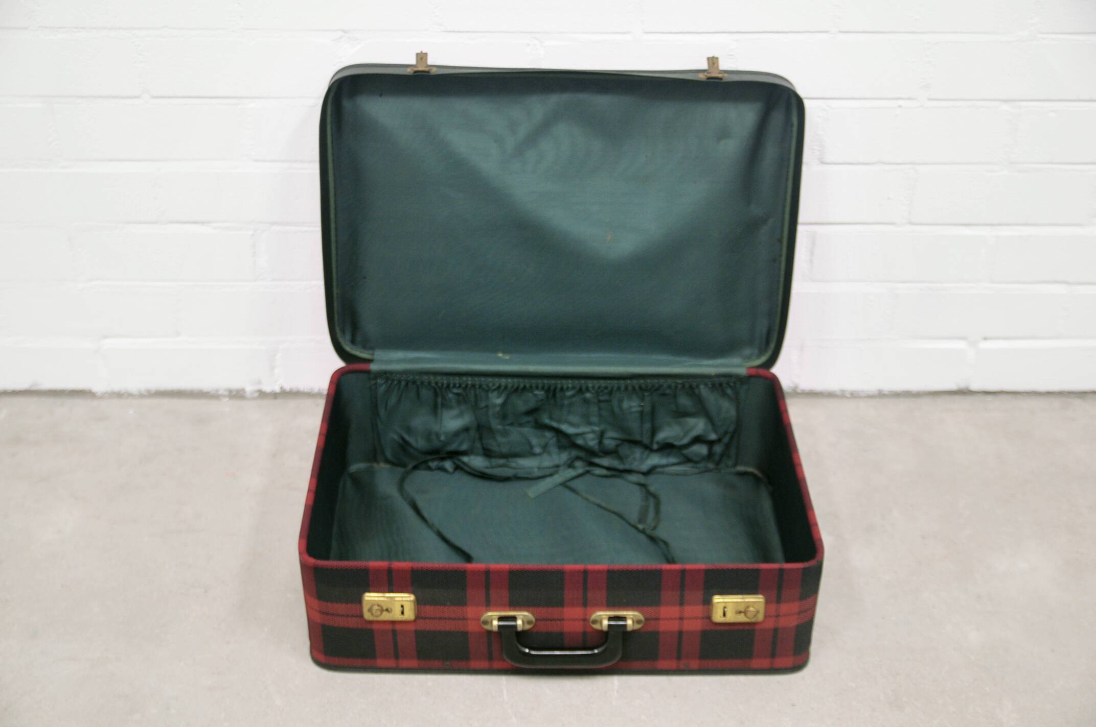 Vintage red checkered suitcase