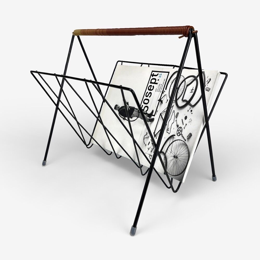 Metal and scoubidou graphic magazine holder 60s
