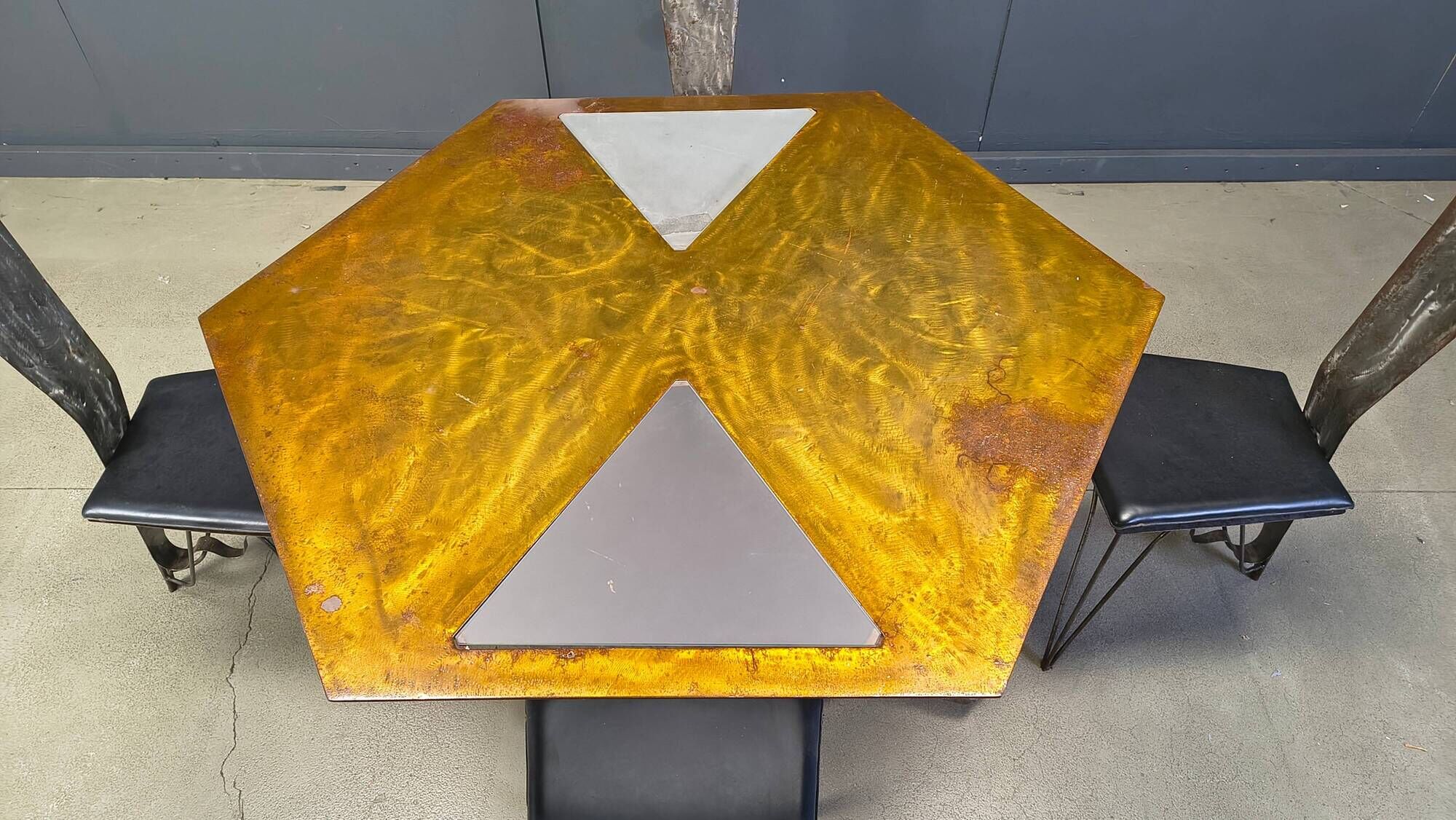 Hand crafted steel and stone dining set, 1970s
