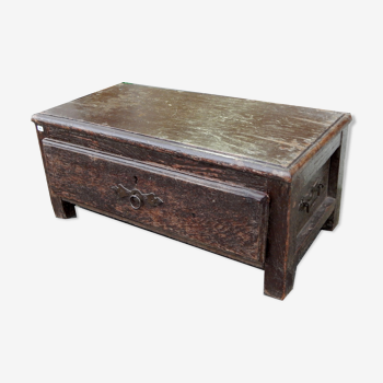 Chevet table basse casier 1 tiroir ancien bureau en bois 63x31x27cm