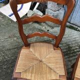 6 rush-seated chairs in solid cherry wood in Louis XV style