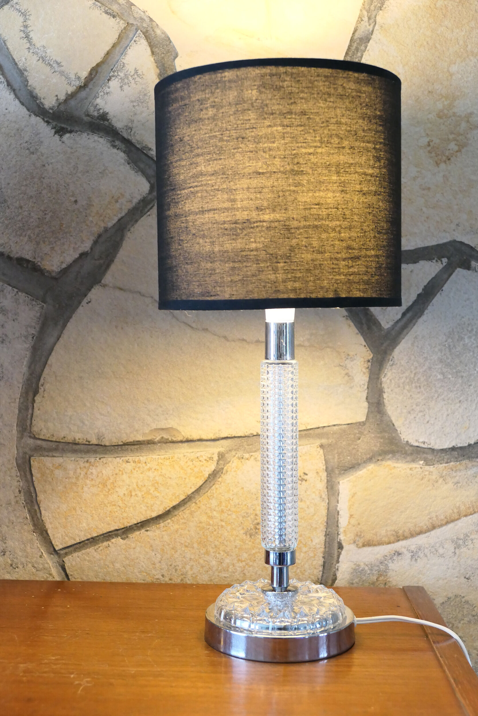 Table lamp glass er metal chrome 1970's