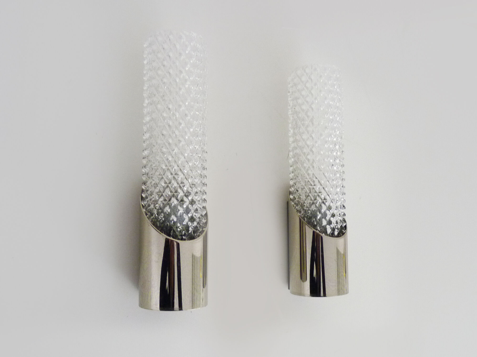 Pair of german wall sconces space age, chromed metal and glass, 60s