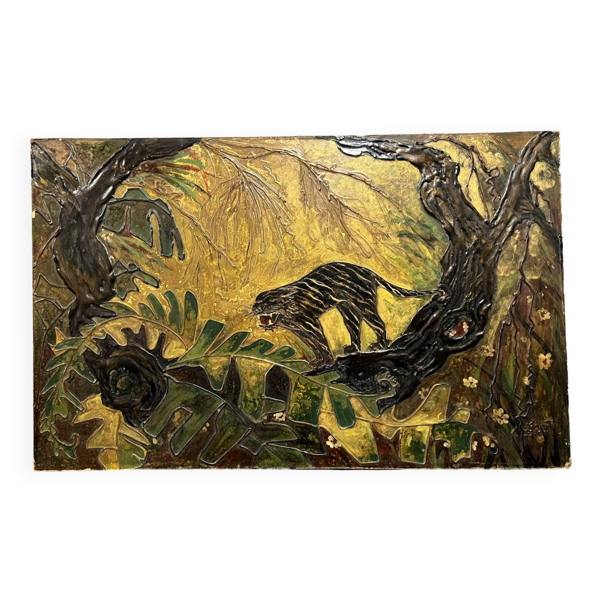 Norbert Gueret: large oil on panel from the mid-20th century