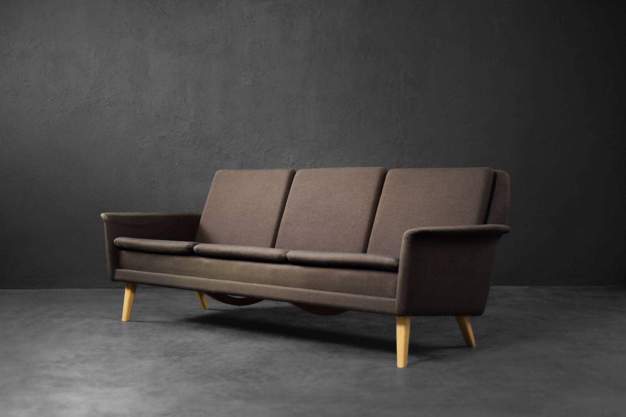 Vintage Mid-Century Danish Modern Brown 3-Seater Sofa by Folke Ohlsson