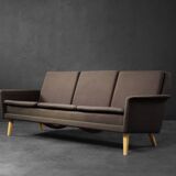 Vintage Mid-Century Danish Modern Brown 3-Seater Sofa by Folke Ohlsson