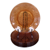 6 vintage floral amber glass dessert plates Vereco from the 70s.