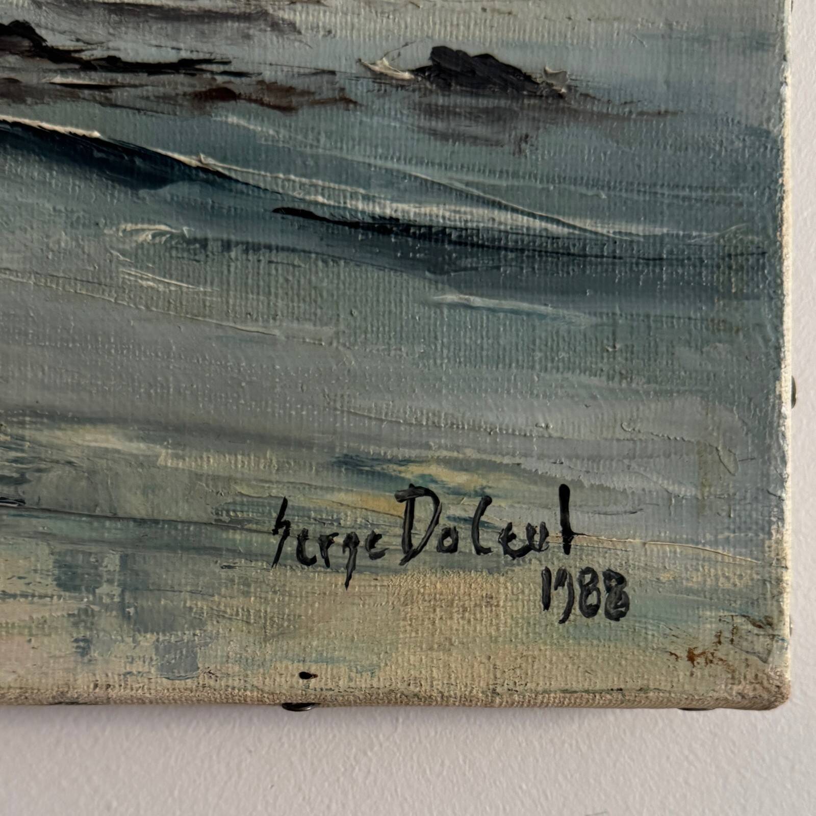 Oil on canvas surreal landscape by Serge Doceul 1988 Complicity