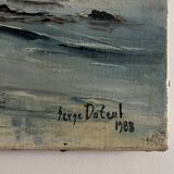 Oil on canvas surreal landscape by Serge Doceul 1988 Complicity