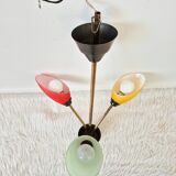 Pendant light, in brass and tricolor opaline glass