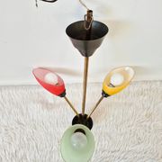 Pendant light, in brass and tricolor opaline glass