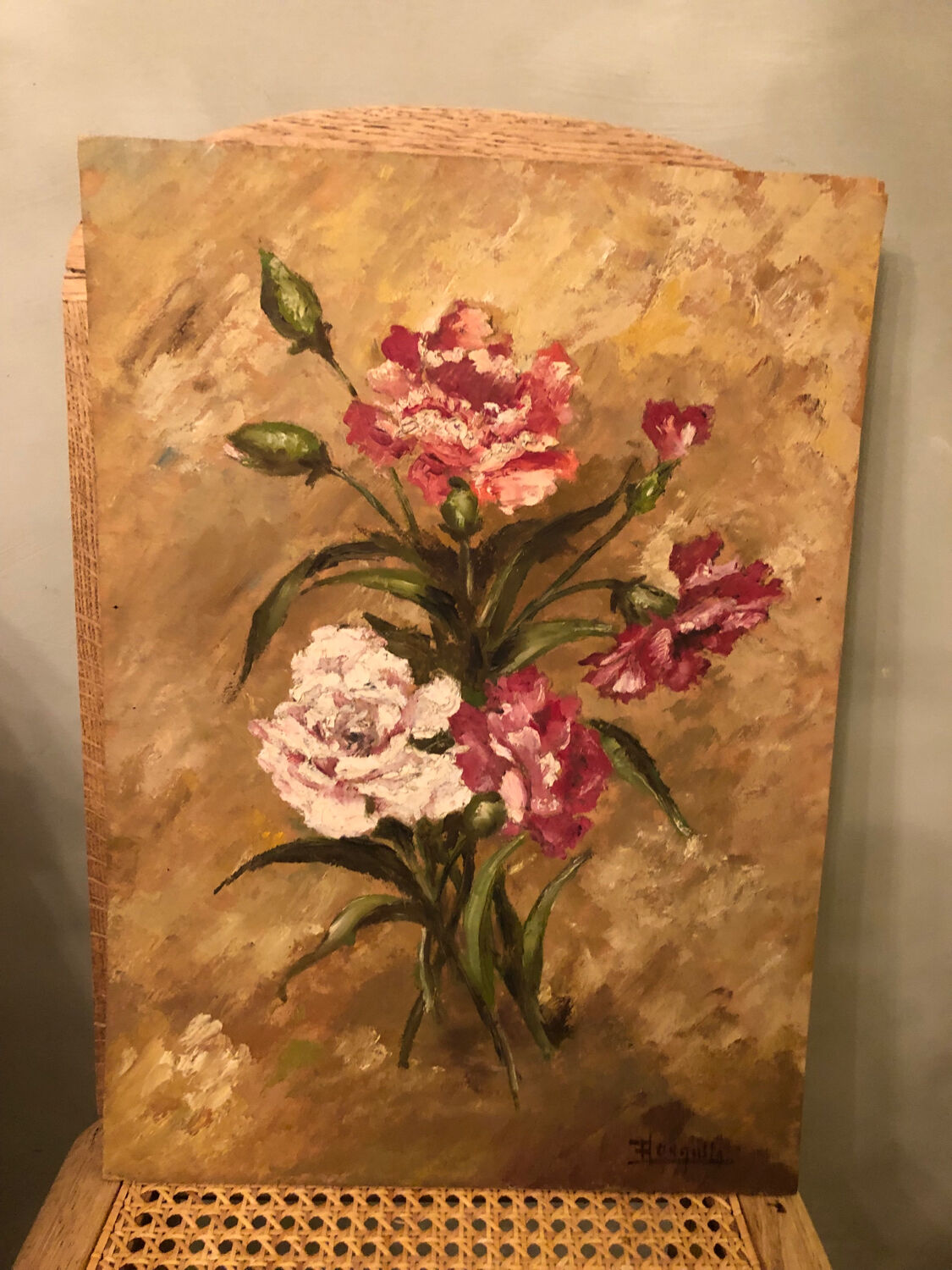 Oil bouquet painting on panel