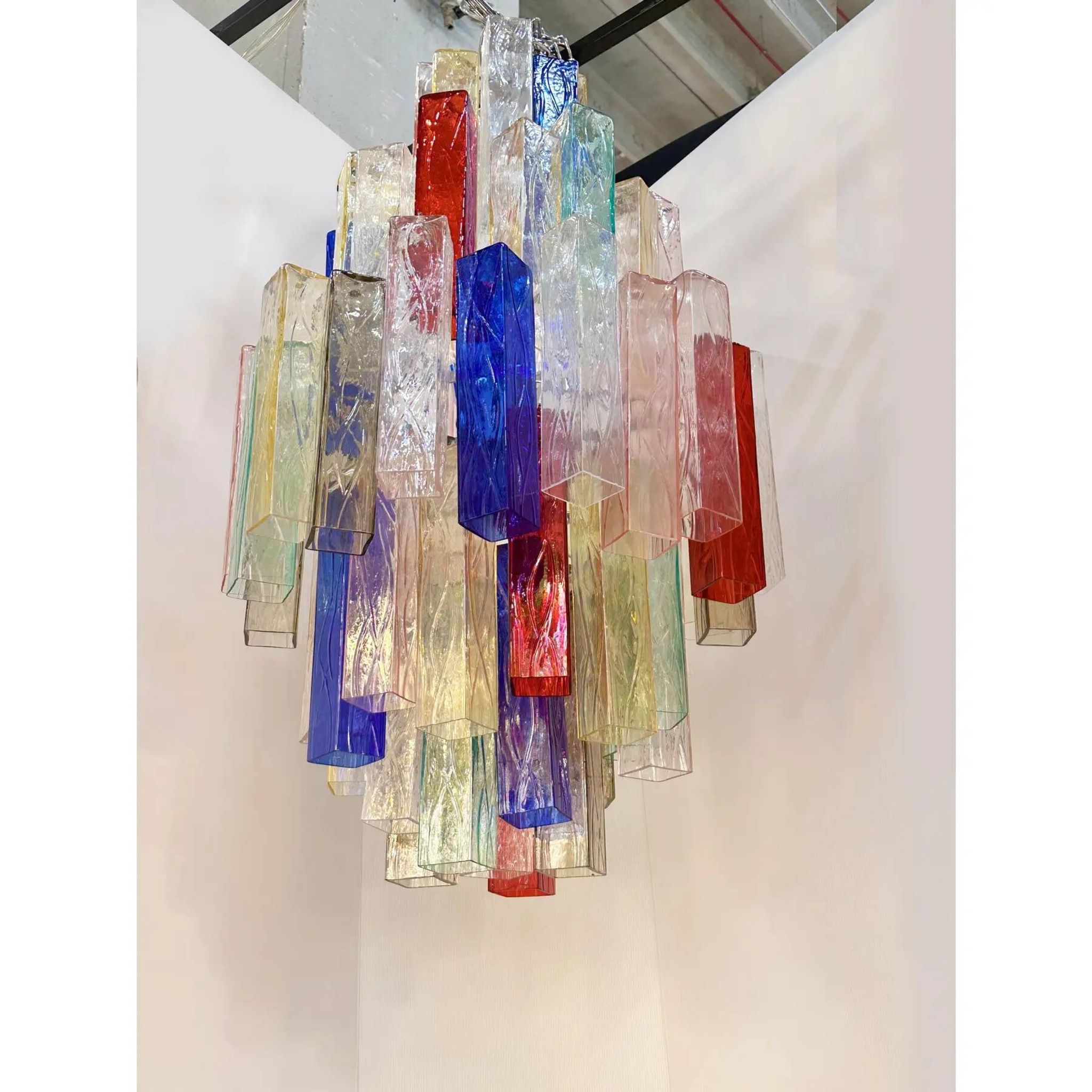 Contemporary Multicolor “Square Bark” Murano Glass Chandelier