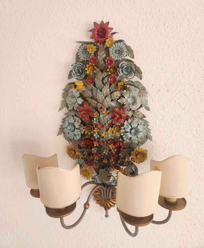 XL Large 2 Light polychrome vintage Ciani Firenze wall lamp, Italy 1970s