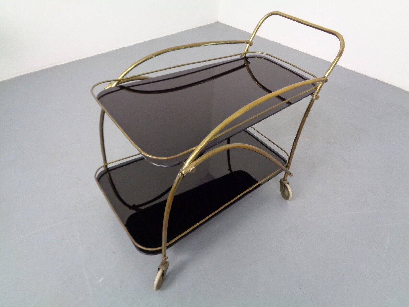 Mid-Century French Brass & Glass Serving Bar Cart, 1960s