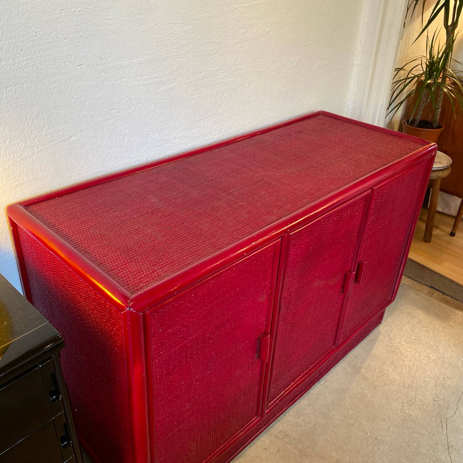 Buffet cannage et rotin laqué 70