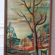 Oil painting on canvas landscape expressionist trees 30-40s signed