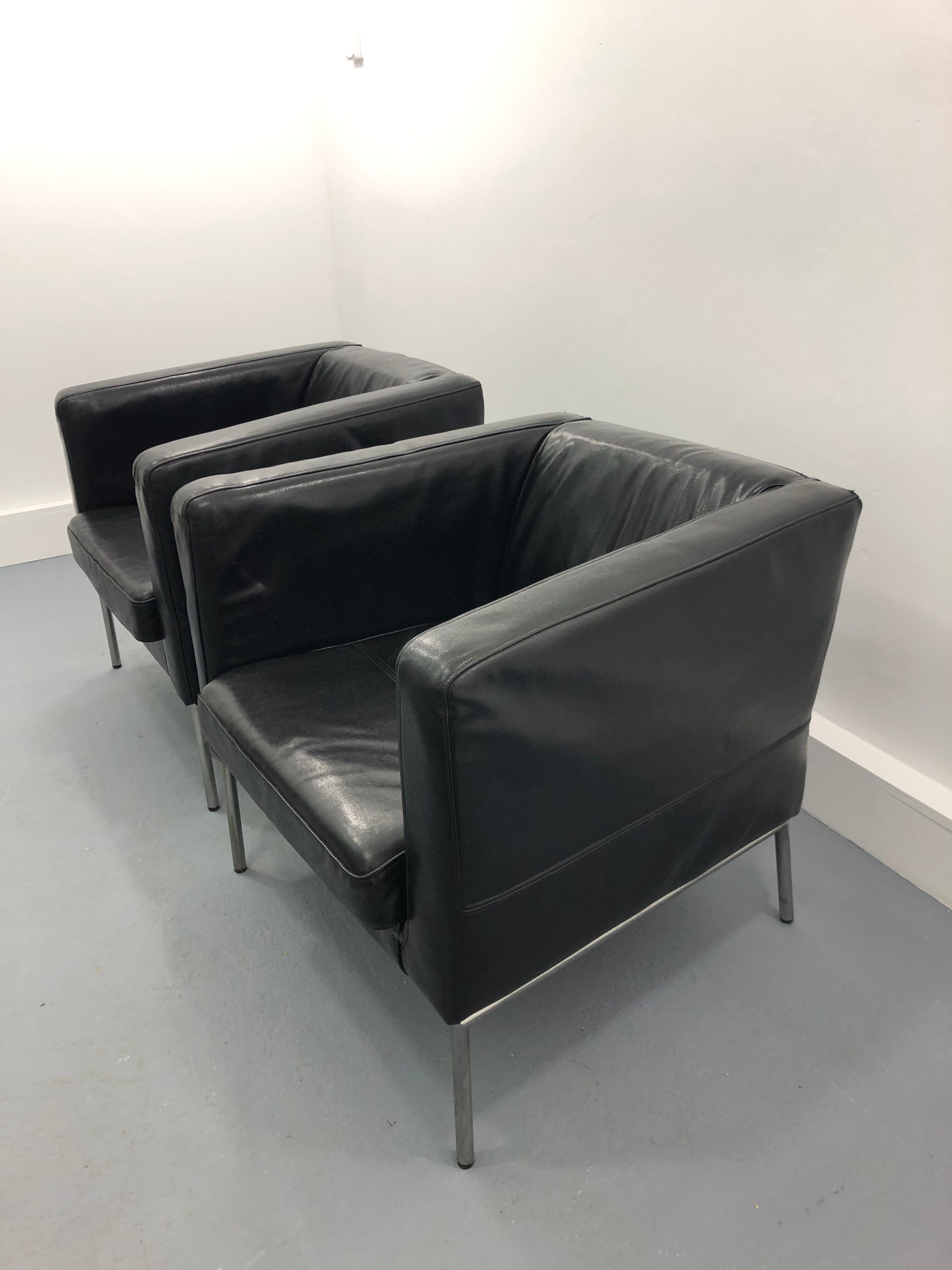Armchairs leather black, 1980s,m set of 2