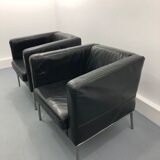 Fauteuils cuir noir années 1980