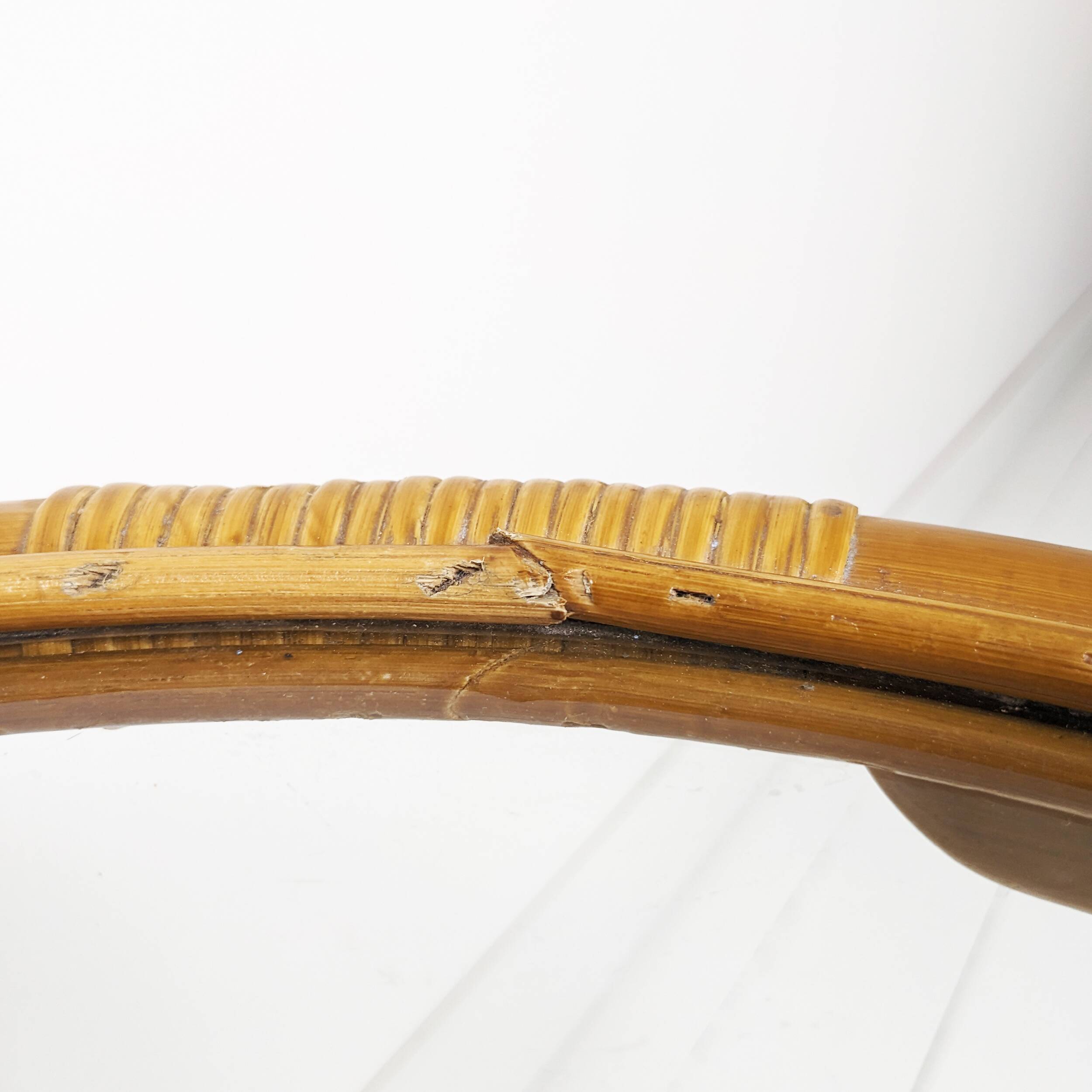 Table d'appoint bambou rond plateau en verre table basse midcentury boho salon petite table marron