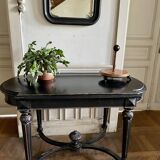 Table Pedestal table Napoleon III XIXth in black and gilded wood