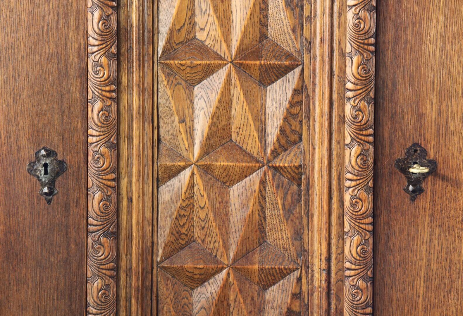 Vintage Danish Baroque Brutalist Style Oak Cabinet 1960s