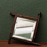 Asymmetrical beveled mirror, bamboo frame