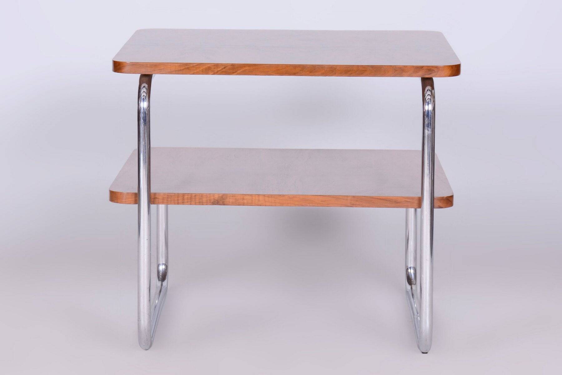Bauhaus Side Table in Caucasian Walnut and Chrome-Plated Steel, 1930s