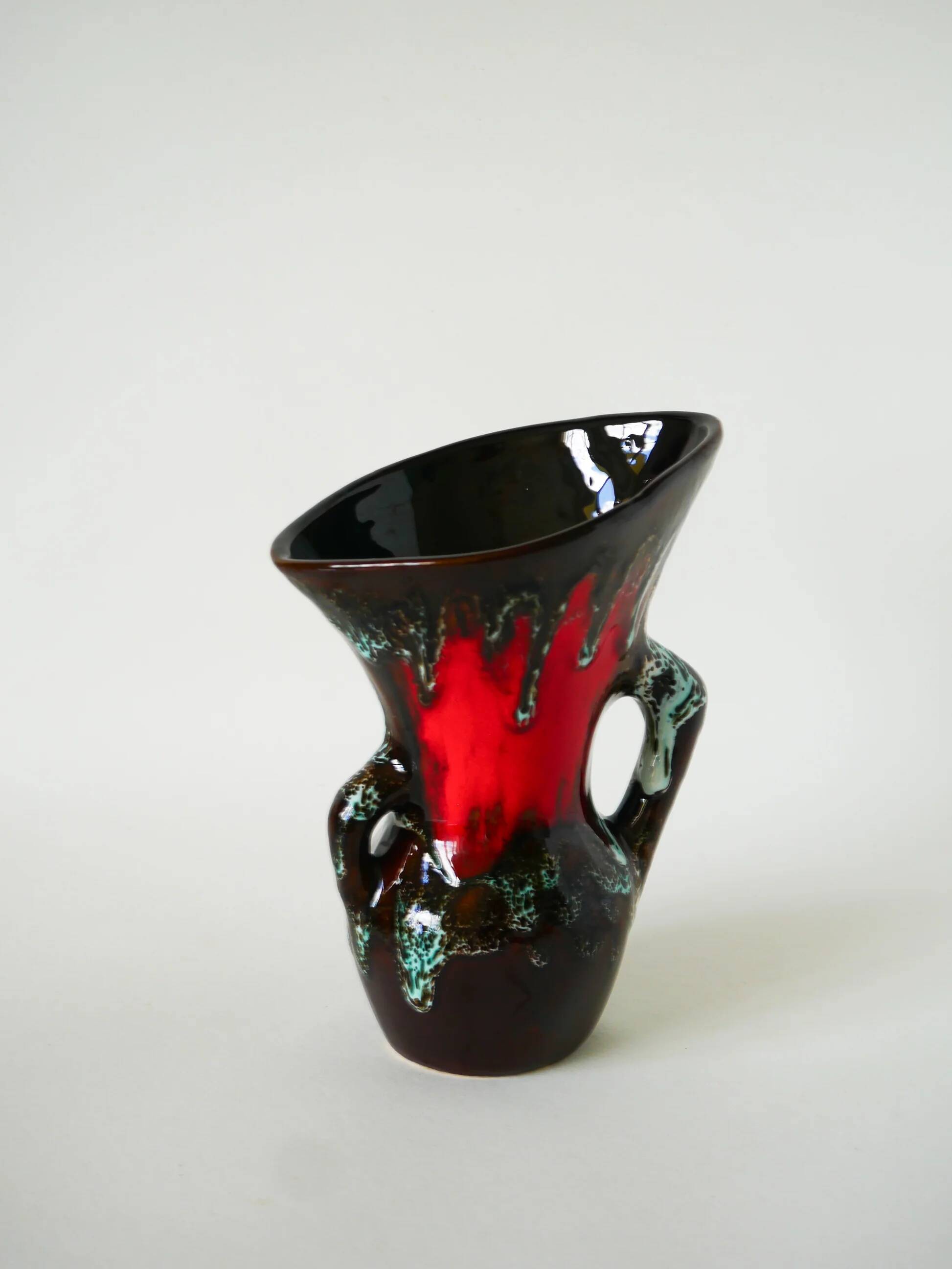 Ceramic vase, brown & red, 1970