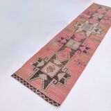 3x10 Salmon & Brown Ikat Pattern Vintage Runner Rug, 82x312Cm