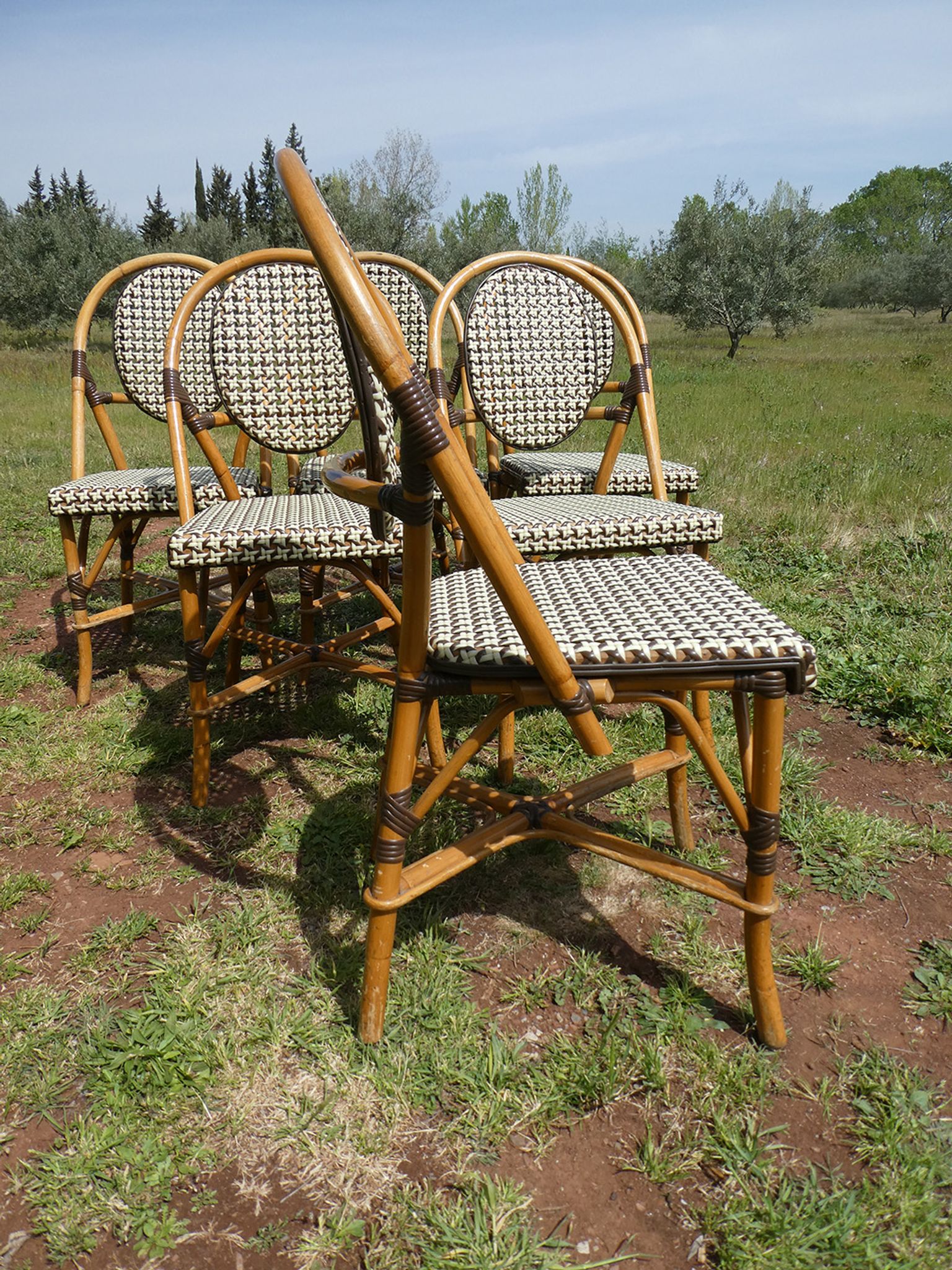 Set of 6 chairs bistro terrace "Parisian" rattan and brown braiding