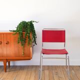 Ensemble de 4 chaises tubulaires en croute de cuir Rouge Italy, Design,1970