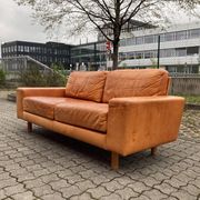 Canapé en cuir cognac vintage danois moderne du milieu du siècle