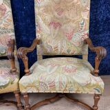Pair of Louis XIII armchairs in walnut circa 1850